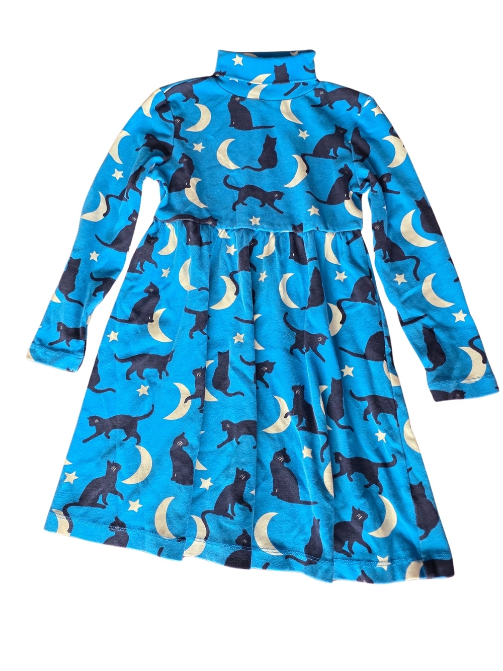 Girls Blue Cat & Moon Long-Sleeve Size 5/6 Dress